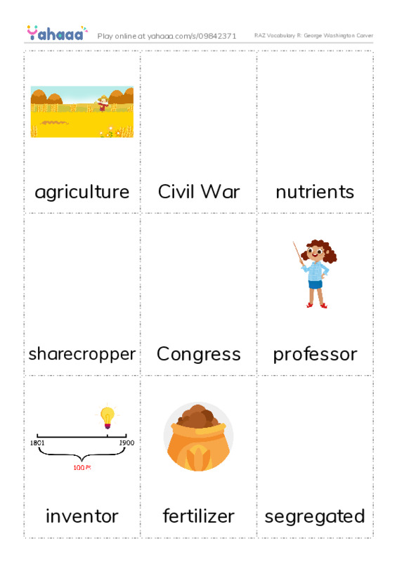 RAZ Vocabulary R: George Washington Carver PDF flaschards with images