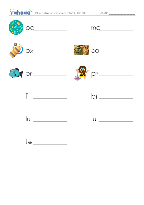 RAZ Vocabulary R: GlowintheDark Animals PDF worksheet writing row