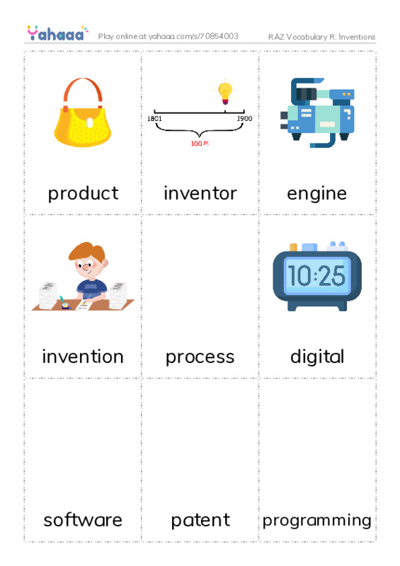 RAZ Vocabulary R: Inventions PDF flaschards with images