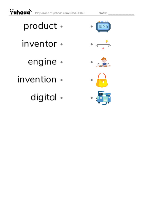 RAZ Vocabulary R: Inventions PDF link match words worksheet