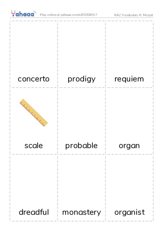 RAZ Vocabulary R: Mozart PDF flaschards with images