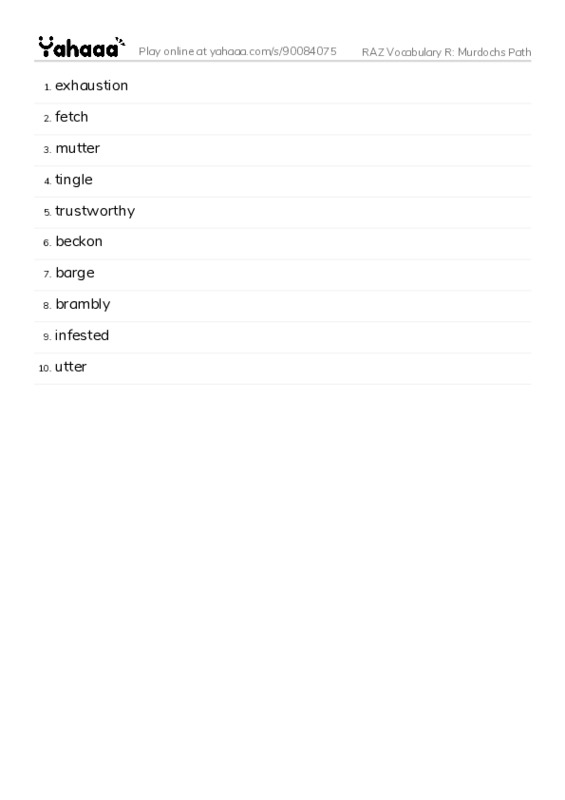 RAZ Vocabulary R: Murdochs Path PDF words glossary