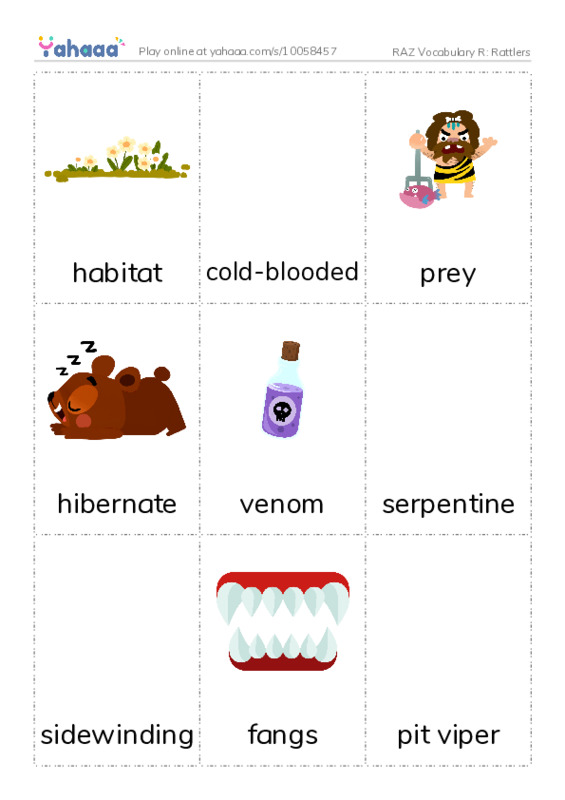 RAZ Vocabulary R: Rattlers PDF flaschards with images
