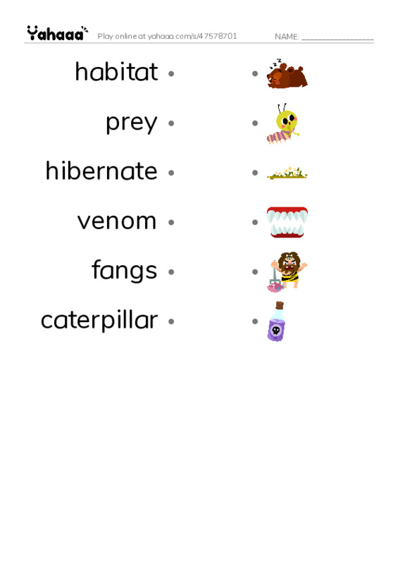 RAZ Vocabulary R: Rattlers PDF link match words worksheet