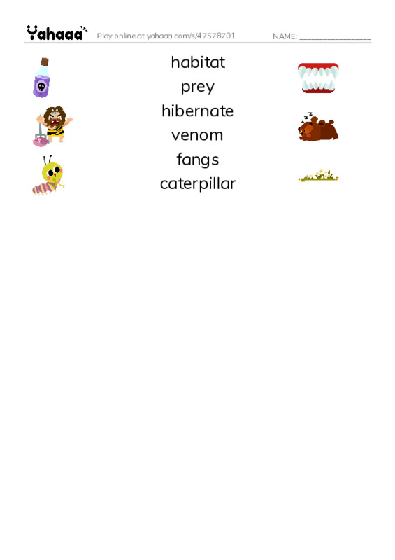 RAZ Vocabulary R: Rattlers PDF three columns match words