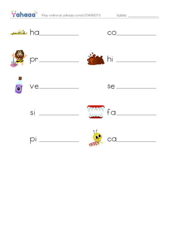 RAZ Vocabulary R: Rattlers PDF worksheet writing row