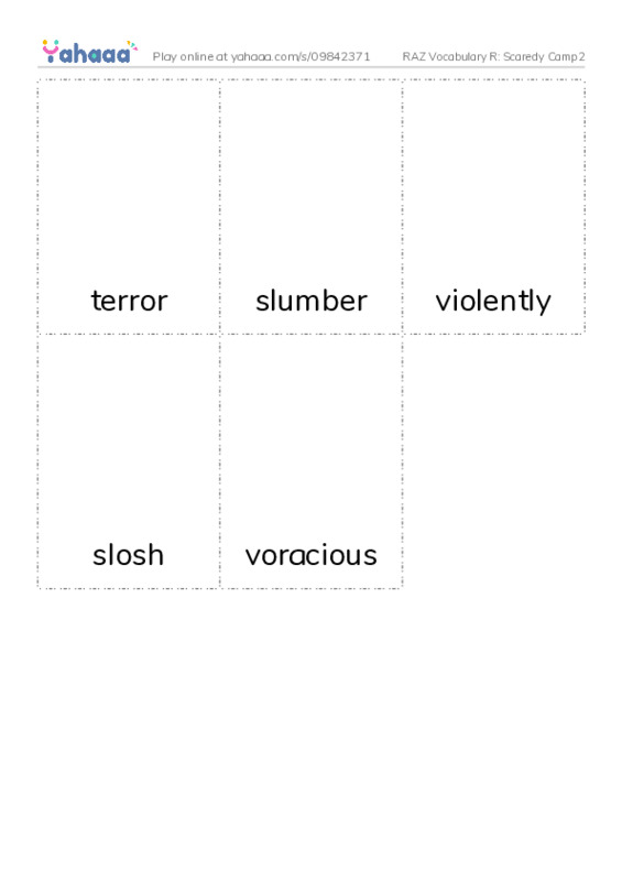 RAZ Vocabulary R: Scaredy Camp2 PDF flaschards with images