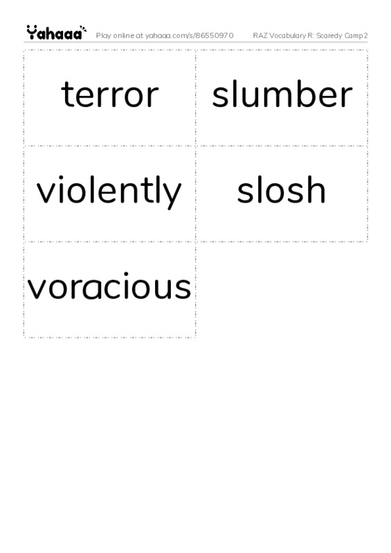 RAZ Vocabulary R: Scaredy Camp2 PDF two columns flashcards