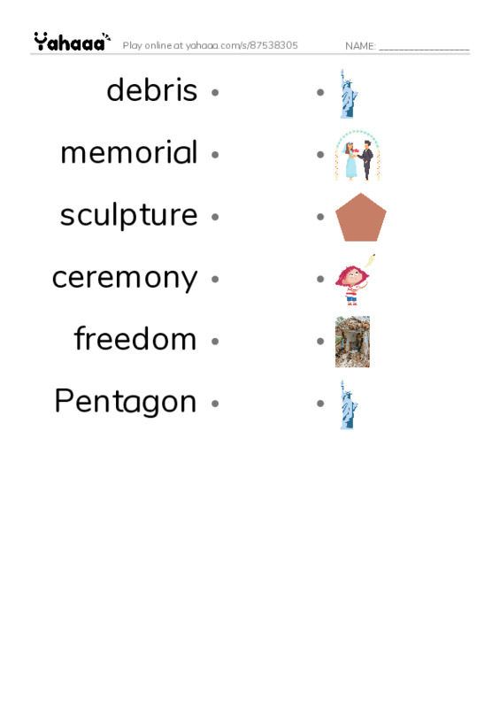 RAZ Vocabulary R: September 11 Always Remember PDF link match words worksheet