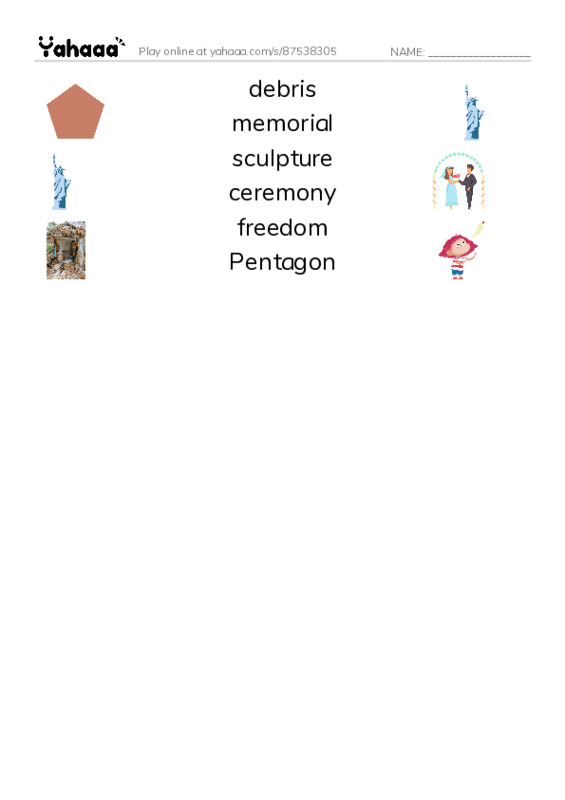 RAZ Vocabulary R: September 11 Always Remember PDF three columns match words