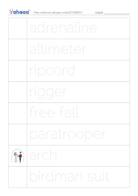 RAZ Vocabulary R: Skydiving PDF one column image words