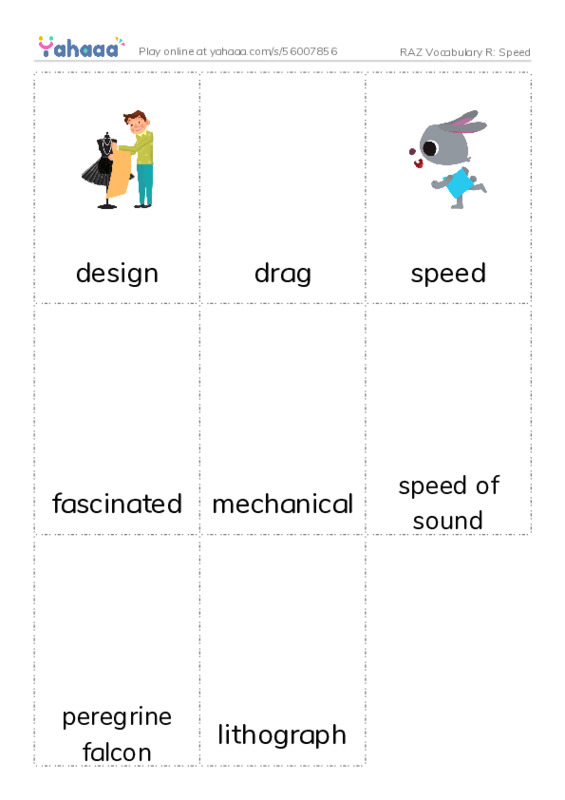 RAZ Vocabulary R: Speed PDF flaschards with images