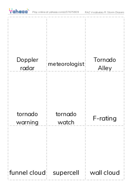 RAZ Vocabulary R: Storm Chasers PDF flaschards with images