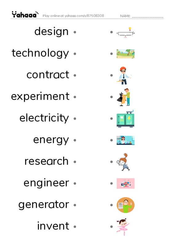 RAZ Vocabulary R: The Genius of Tesla PDF link match words worksheet