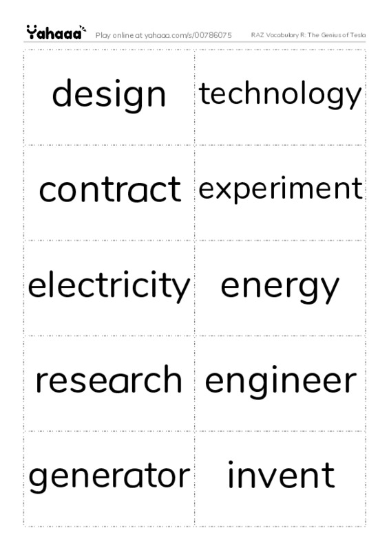 RAZ Vocabulary R: The Genius of Tesla PDF two columns flashcards