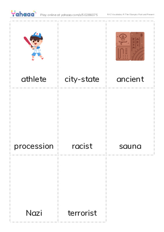 RAZ Vocabulary R: The Olympics Past and Present PDF flaschards with images