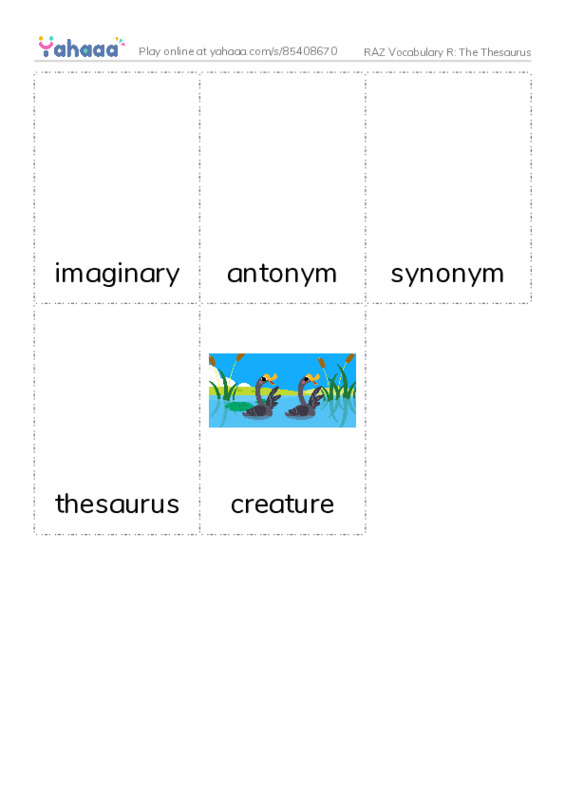 RAZ Vocabulary R: The Thesaurus PDF flaschards with images