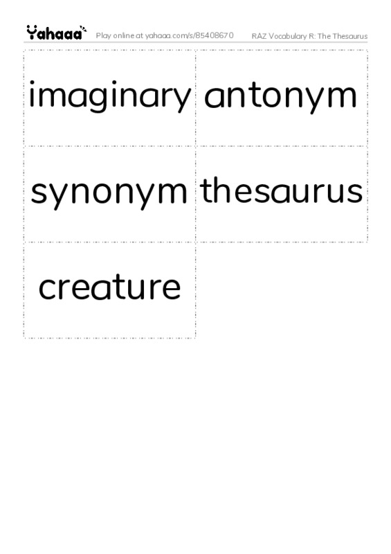 RAZ Vocabulary R: The Thesaurus PDF two columns flashcards