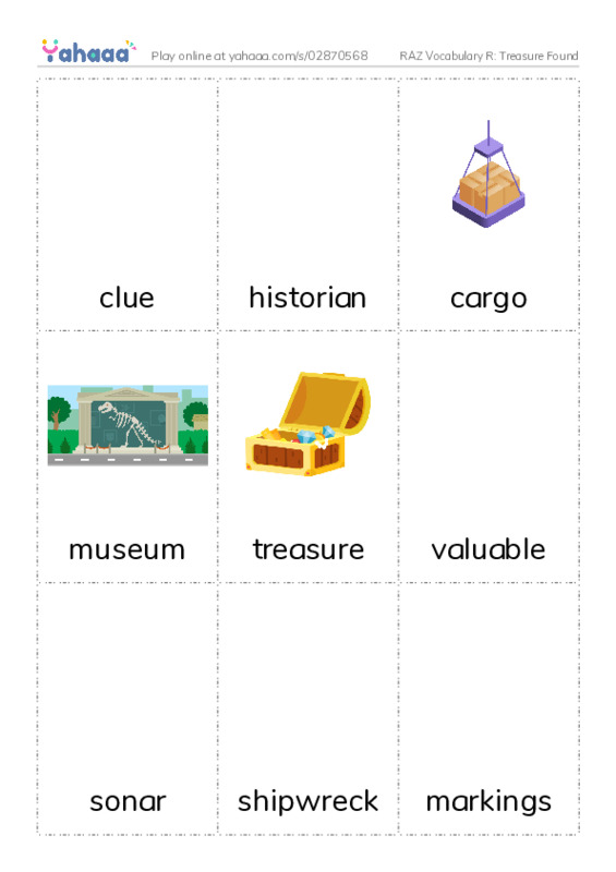 RAZ Vocabulary R: Treasure Found PDF flaschards with images