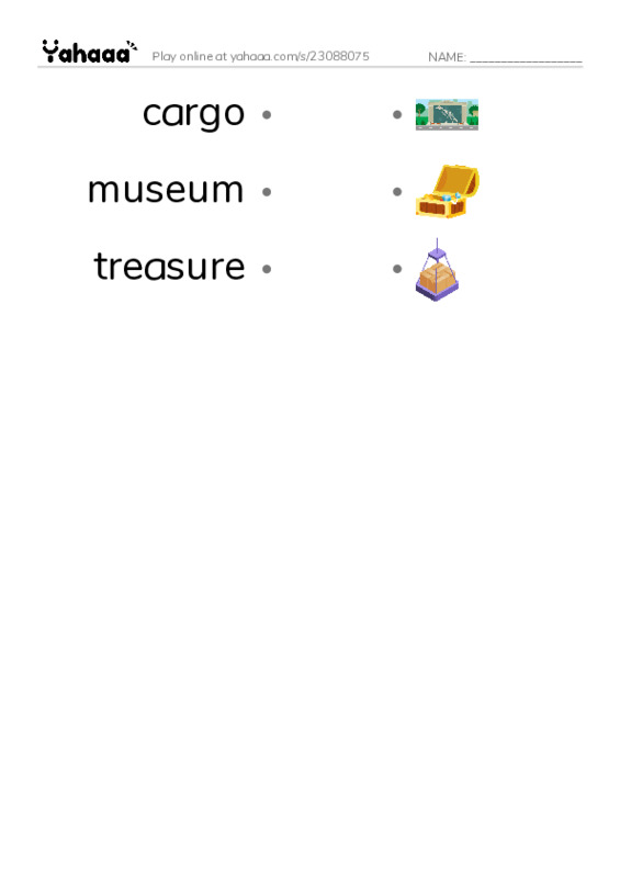 RAZ Vocabulary R: Treasure Found PDF link match words worksheet