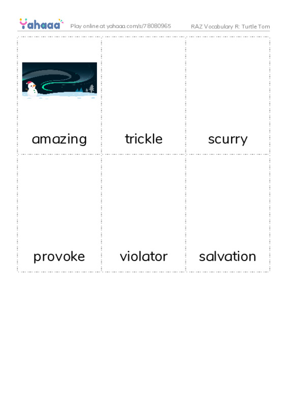 RAZ Vocabulary R: Turtle Tom PDF flaschards with images