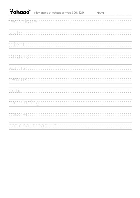 RAZ Vocabulary R: Two Artists Vermeers Forger PDF write between the lines worksheet