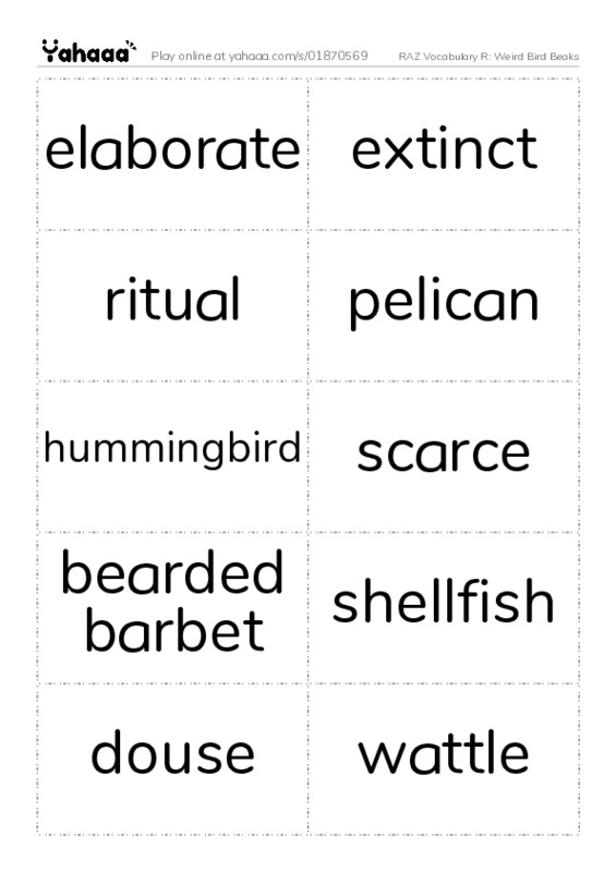 RAZ Vocabulary R: Weird Bird Beaks PDF two columns flashcards