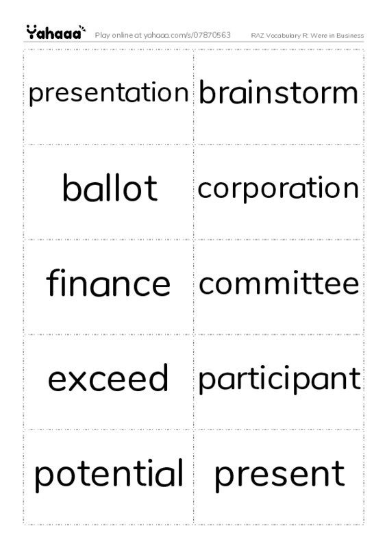 RAZ Vocabulary R: Were in Business PDF two columns flashcards