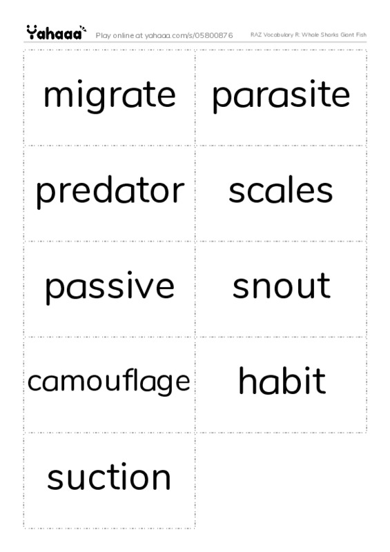 RAZ Vocabulary R: Whale Sharks Giant Fish PDF two columns flashcards