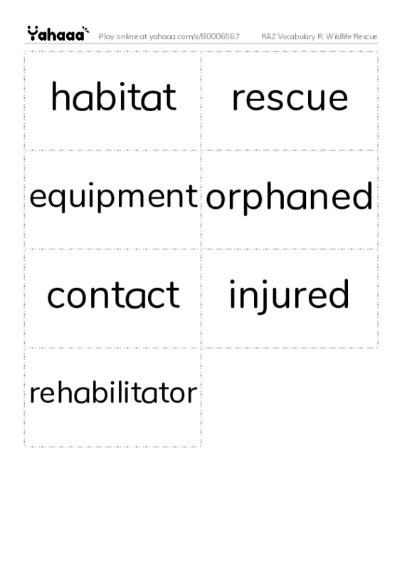 RAZ Vocabulary R: Wildlife Rescue PDF two columns flashcards