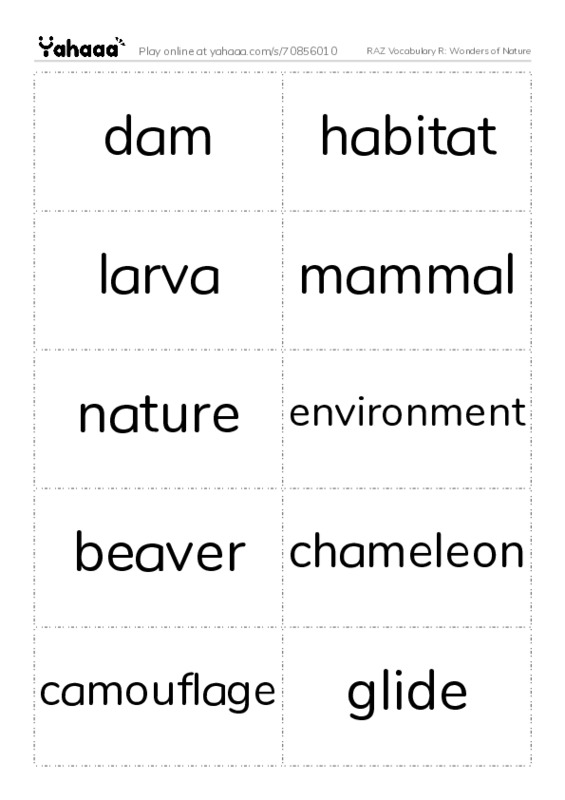 RAZ Vocabulary R: Wonders of Nature PDF two columns flashcards