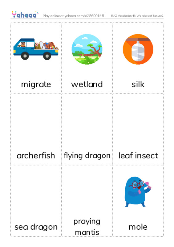 RAZ Vocabulary R: Wonders of Nature2 PDF flaschards with images