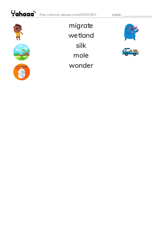 RAZ Vocabulary R: Wonders of Nature2 PDF three columns match words