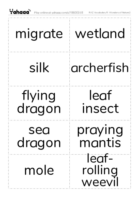 RAZ Vocabulary R: Wonders of Nature2 PDF two columns flashcards