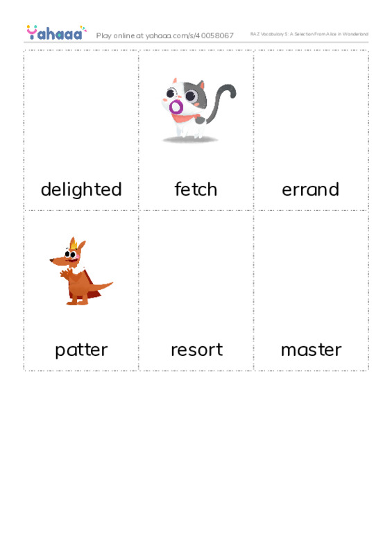RAZ Vocabulary S: A Selection From Alice in Wonderland PDF flaschards with images