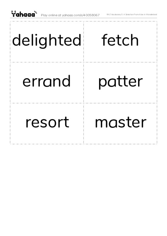RAZ Vocabulary S: A Selection From Alice in Wonderland PDF two columns flashcards