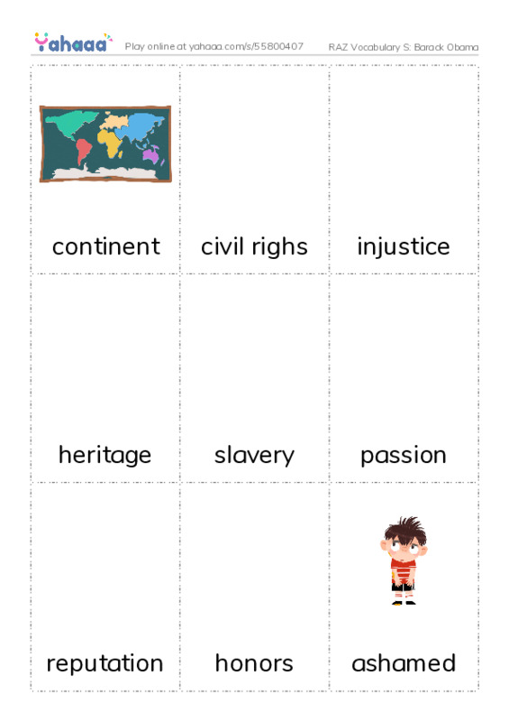 RAZ Vocabulary S: Barack Obama PDF flaschards with images