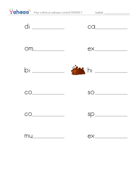 RAZ Vocabulary S: Bears PDF worksheet writing row