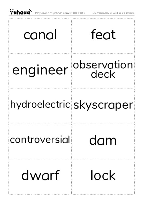 RAZ Vocabulary S: Building Big Dreams PDF two columns flashcards