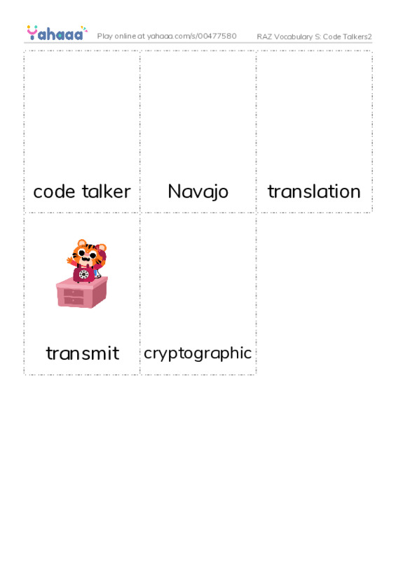 RAZ Vocabulary S: Code Talkers2 PDF flaschards with images