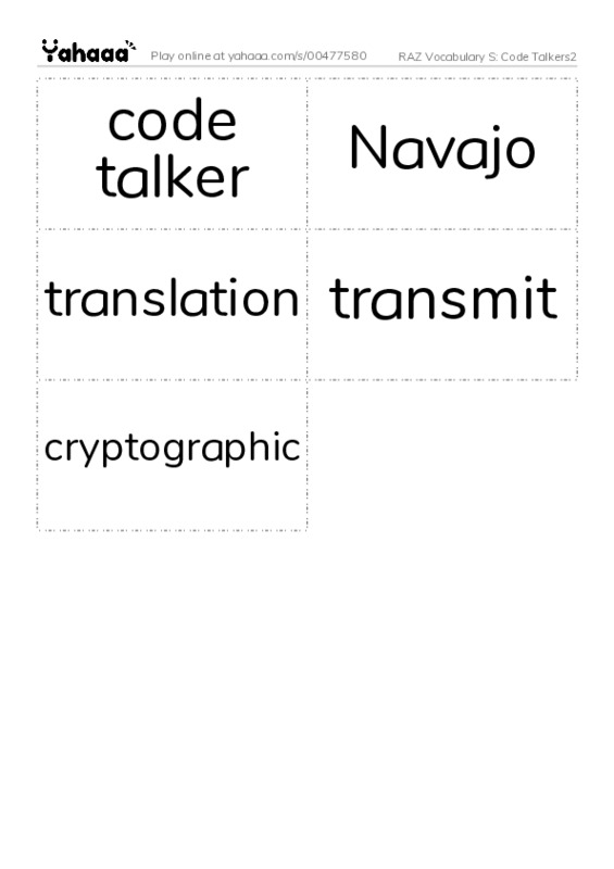 RAZ Vocabulary S: Code Talkers2 PDF two columns flashcards