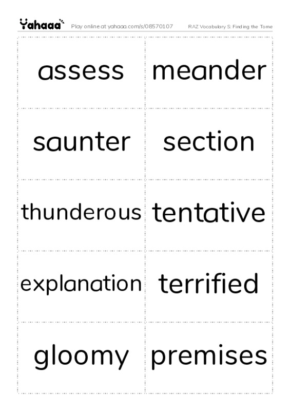RAZ Vocabulary S: Finding the Tome PDF two columns flashcards