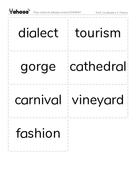 RAZ Vocabulary S: France PDF two columns flashcards