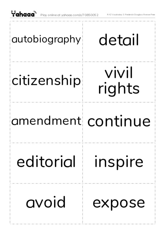 RAZ Vocabulary S: Frederick Douglass Forever Free PDF two columns flashcards