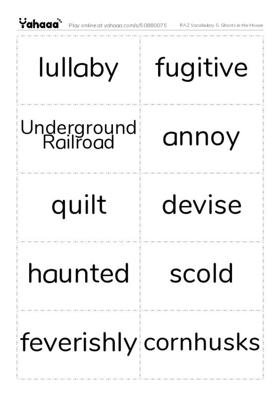 RAZ Vocabulary S: Ghosts in the House PDF two columns flashcards