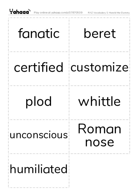 RAZ Vocabulary S: Harold the Dummy PDF two columns flashcards