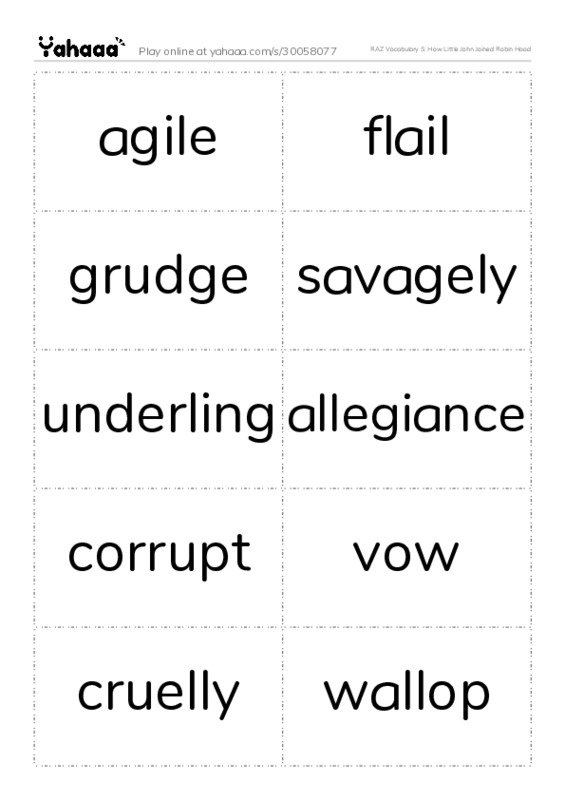 RAZ Vocabulary S: How Little John Joined Robin Hood PDF two columns flashcards