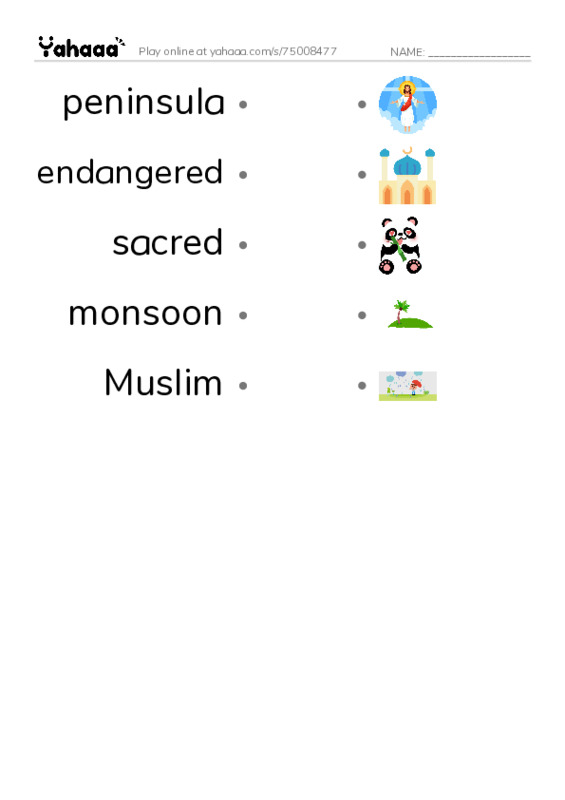 RAZ Vocabulary S: India PDF link match words worksheet