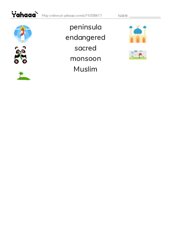 RAZ Vocabulary S: India PDF three columns match words