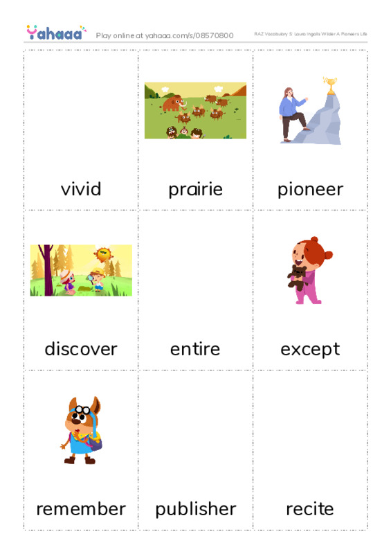 RAZ Vocabulary S: Laura Ingalls Wilder A Pioneers Life PDF flaschards with images